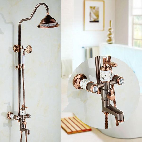 

special bath rainfall shower faucet set brass & crystal bathtub tap with hand spray wall mounted bathroom sets