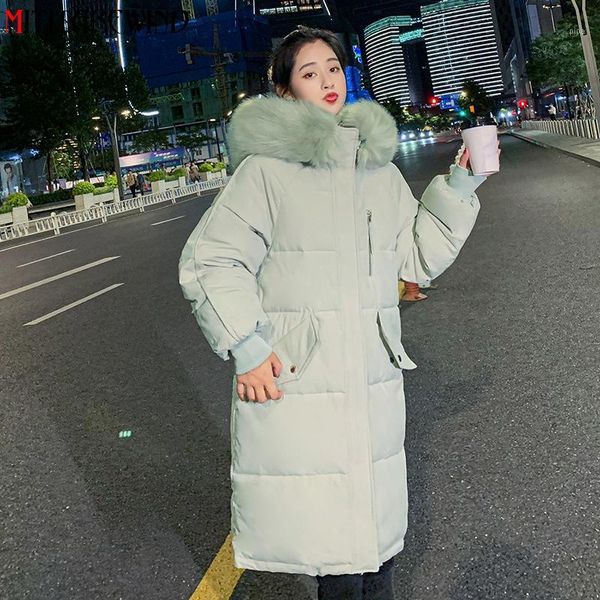 

women's down & parkas 2021 winter jacket women fashion hooded fur collar windbreaker padded coat mid-long slim fit warm outerwear, Black