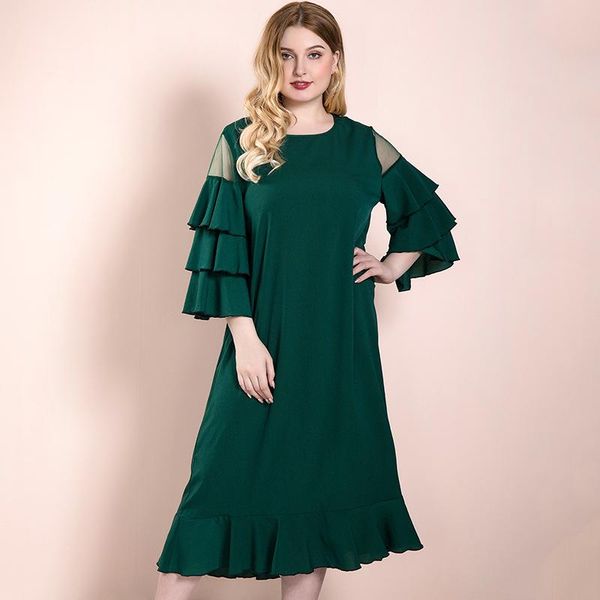 

plus size dresses modest muslim dress women casual women's ladies pile up sleeves loose expansion skirt summer midi
