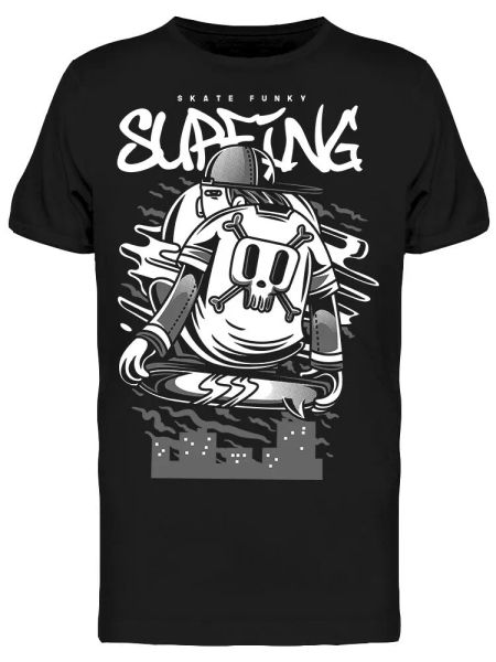 

funky skate man with surfboard tee men's -image by shutterstock, White;black