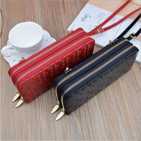 

2021 new mobile phone bag women fashion letter long zipper women's purse, Red;black