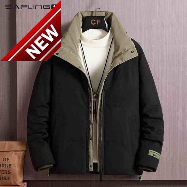 

2021 new down jacket men's stand-up collar coats youth male plus fleece thick warm windproof men short keep zip, Black