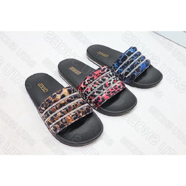 

leopard print lady slippers european and american summer fashion water diamond flat non slip sandals, Black
