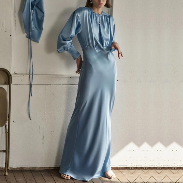 

casual dresses spring and autumn women's holiday dress acetic acid satin celebrity temperament silky bottom french retro long, Black;gray