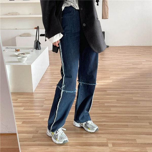 

women's jeans streetwear korea fashion wild high waist denim pants 2021 all-match loose woman casual lady straight trousers, Blue