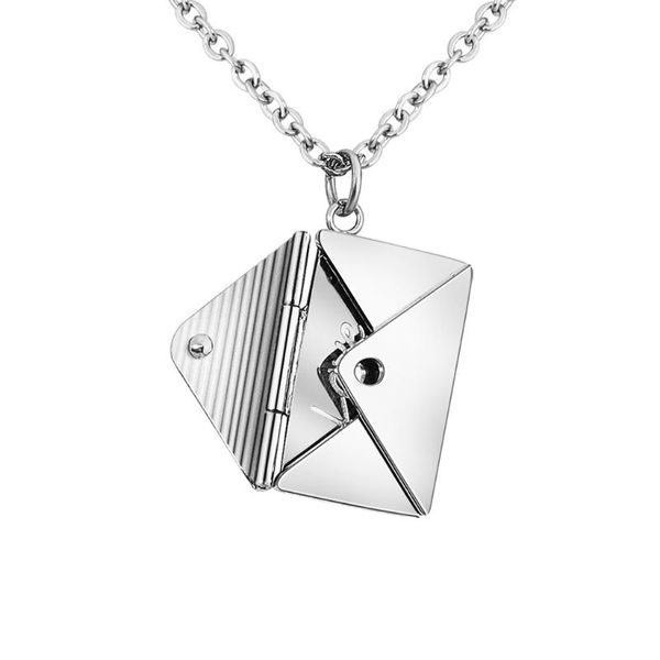 

chains love envelope pendant necklace heart message locket, Silver