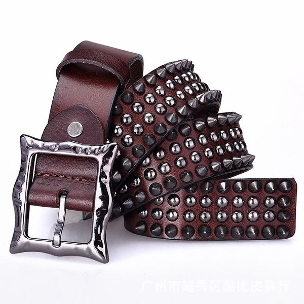 

(ta-weo) personality rivet genuine leather belt, men rock punk hip hop women belts, 1.5'' wide belts, Black;brown