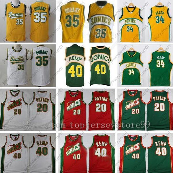 

new stitched men basketball shawn kemp jersey gary payton kevin durant ray allen stitched green yellow white red home away, Black;red