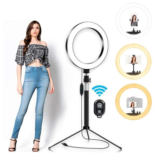 

flash heads 6/8/10 inch ring light with stand tripod led circle lights phone holder for selfie camera pography makeup video live lighting