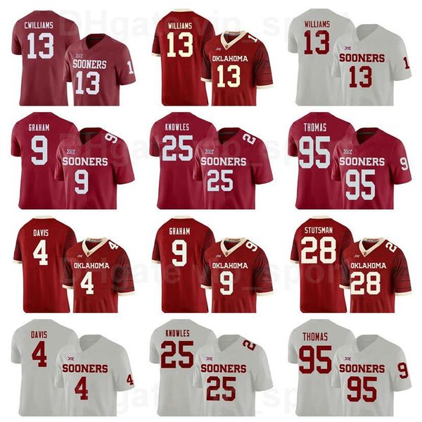 

ncaa college oklahoma sooners 13 caleb williams jersey men football 9 dj graham 95 isaiah thomas 25 jaden knowles 4 davis 28 danny stutsman, Black