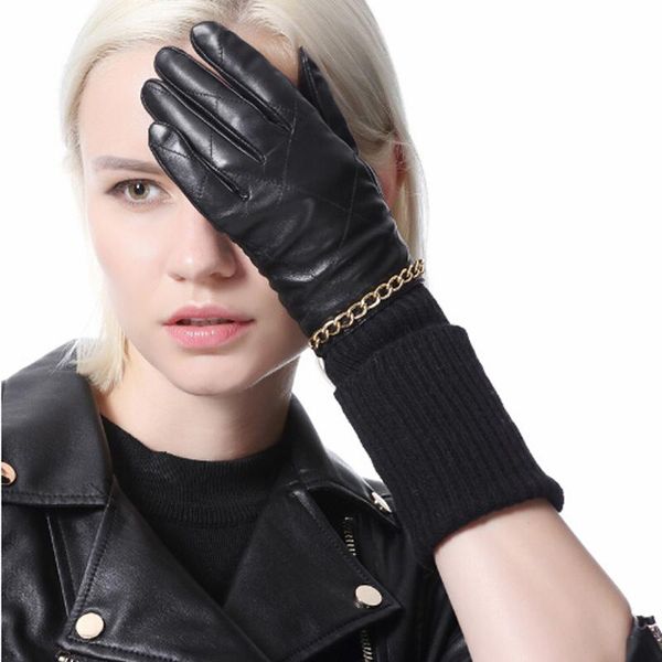 

fingerless gloves women winter long leather windproof mittens fashion real with knit wool evening elbow sw9618, Blue;gray