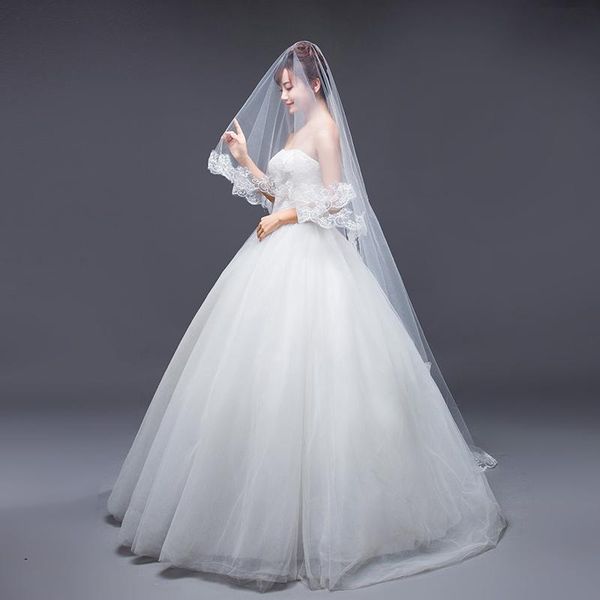 

bridal veils 2021 white cathedral women wedding veil one layer applique edge lace voile mariage cotton s simple no comb, Black