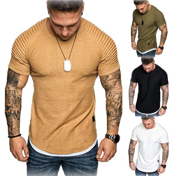 

fashion men's t-shirts pleated wrinkled slim fit o neck short sleeve muscle solid casual shirts summer basic tee, White;black