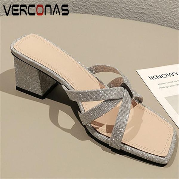 

dress shoes verconas 2021 fashion woman sandals brand design pumps summer party square toe high heeled, Black