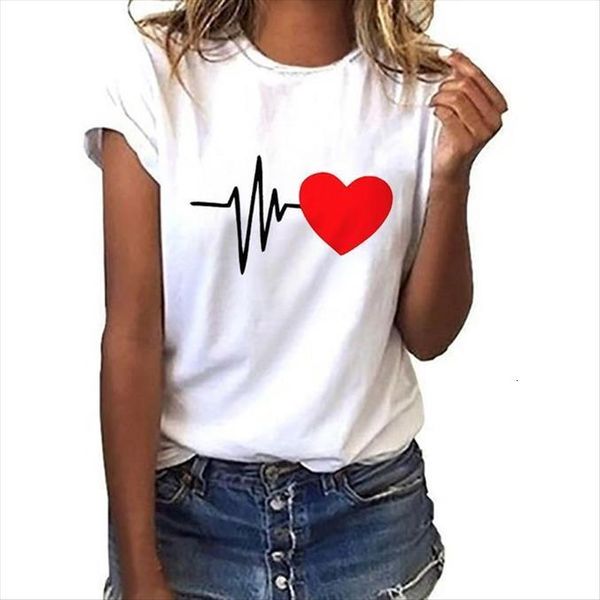 

summer 90 s heart womens t shirts shaped printed casual harajuku graphic short sleeve women o neck tees, White