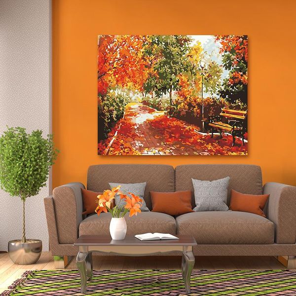 

paintings paint by number art painting numbers independent long bench in the woods filling and decompression