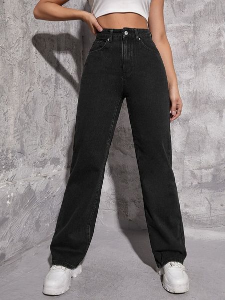 

high waisted straight leg jeans 49wc#, Blue