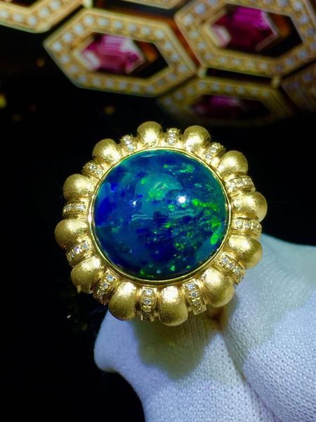 

cluster rings opal ring fine jewelry pure 18 k gold 100% natural color change gemstones 5.8ct female for women, Golden;silver