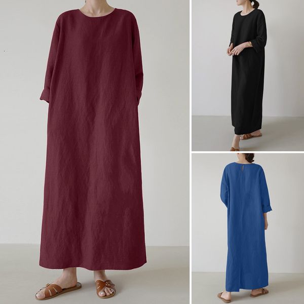 

dresses plus size kaftan solid dress women's spring sundress 2021 casual long sleeve maxi vestidos female hollow o neck robe 5xl, Black;gray