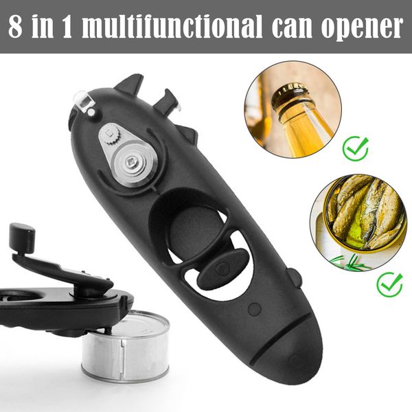

8 in 1 can opener multifunction manual bottle opener with rotary handle smooth edge handheld can opener for women seniors