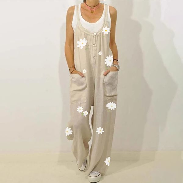 

womens jumpsuit summer casual loose linen cotton jumpsuit dungarees playsuit floral overalls breathable new lady rompers female, Black;white