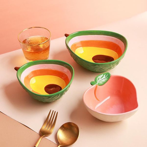 

dishes & plates japanese salad bowl watermelon soup relief hand-painted ceramic fruit tableware creative lovely avocado shape rice