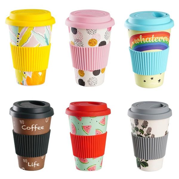 

mugs 400ml eco friendly bamboo reusable fibre coffee cup creative fashion tea mug wheat straw travel with silicone lid