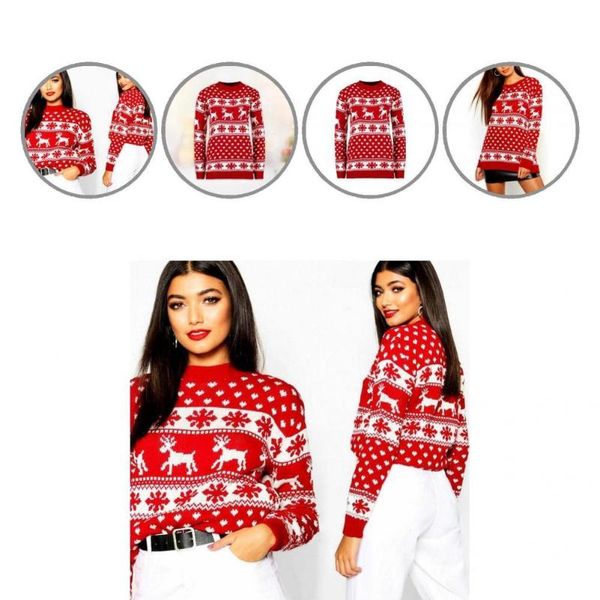 

women's sweaters warm chic xmas print design knitting sweater women knitted long sleeve for work, White;black