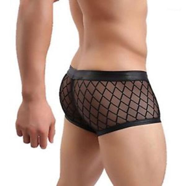 

underpants breathable thin boxer black men mesh transparent see through u-convex underwear lingerie gay wear pants, Black;white