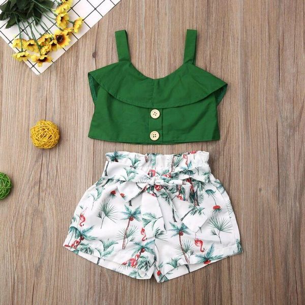 

clothing sets baby & children's 1-6years flamingo toddler kids girls clothes vest floral shorts pants outfit, White