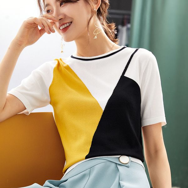 

women's two piece pants micosoni women's casual fashion short sleeve silk sweater geometric female black contrast 79fi, White