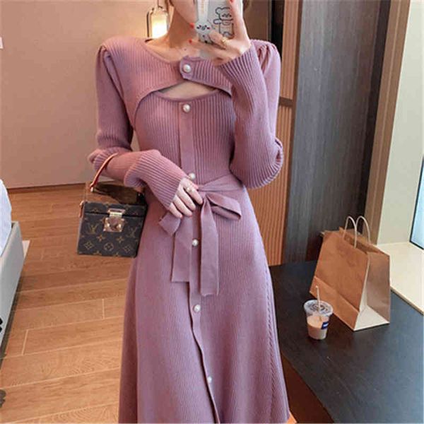 

casual dresses pearl temperament thin long sleeve buttons mesh 2021 female style french elegant vertical striped sweater, Black;gray
