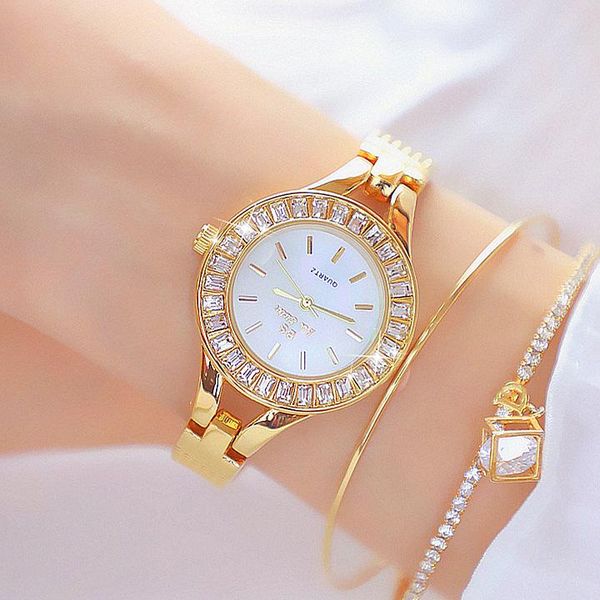 

full diamond fashion gold women watch bracelets for alloy female ladies with rhinestone unique elegant loyal clock wristwatches, Slivery;brown