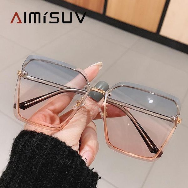 

sunglasses aimisuv fashion women's 2021 trend gradient sunglass men vintage round oversized rimless glasses female uv400, White;black