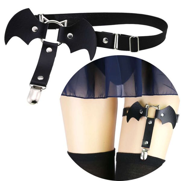 

punk style rock bat leather garter, hip hop nightclub, bar, leg foot ring, garter clip, Black;white