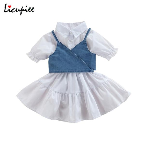 

girl's dresses 1-6 years baby girl short sleeve dress + denim vest simple style adjustable bandage with ruffle decoration summer, Red;yellow