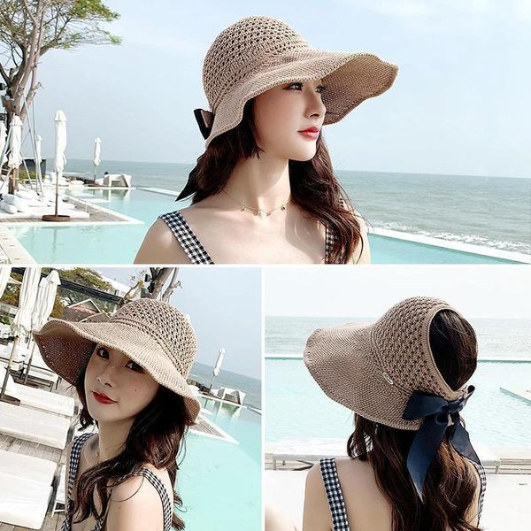 

women's mesh straw sunhat fisherman cap wide hat summer travel climbing beach foldable hats white beige yellow khaki outdoor, Black;white