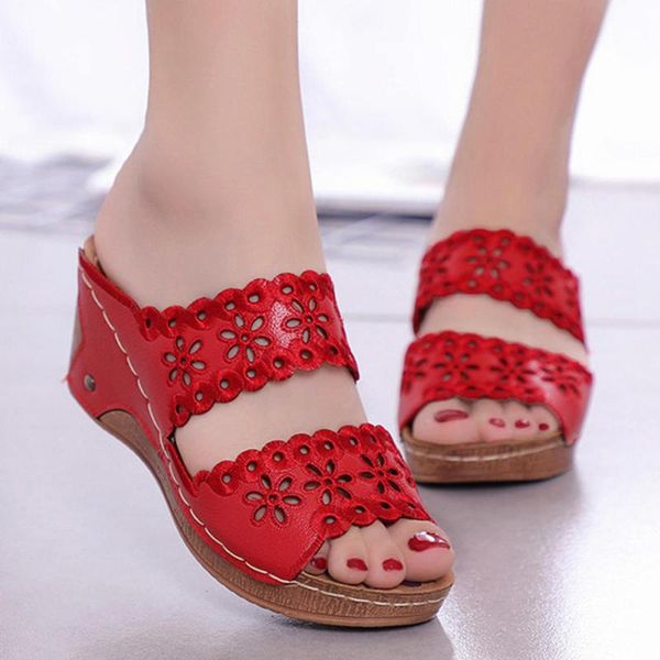 

summer gladiator women shoes casual flowers hollow hook loop sandals wedge platform sandalias mujer size 36-41, Black