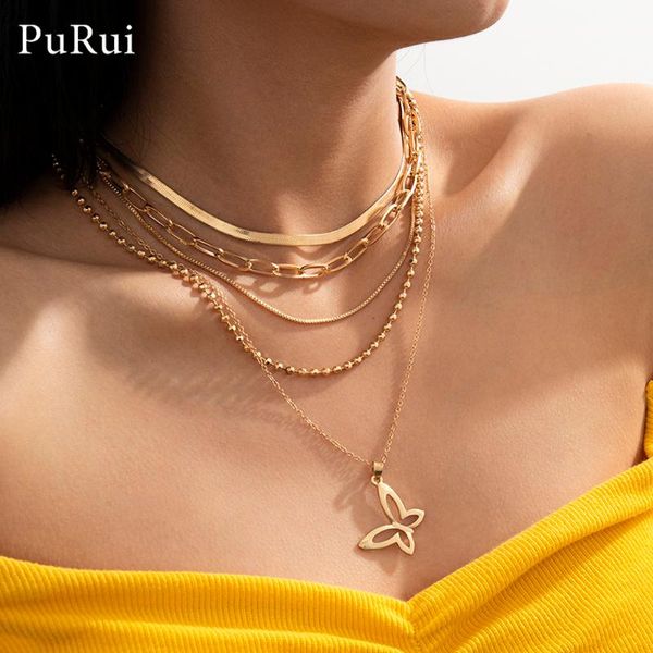 

purui goth punk butterfly pendant necklace collar statement women men multi layer for snake chain choker jewelry necklaces, Silver