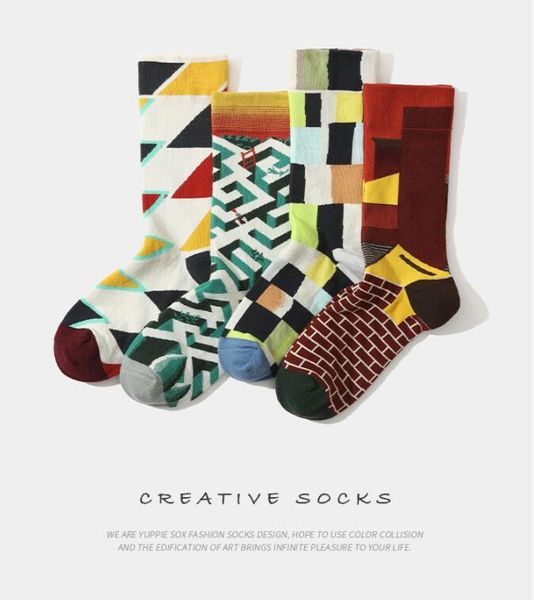 

yuppie hip hop socks oil painting cotton jacquard personality casual creative street skateboard design maze orange city ceramic tile multi s, Black;white