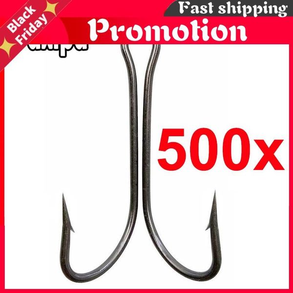 

fishing hooks 500pcs double hook tying duple for jig bass fish size 1 2 4 6 8 1/0 2/0 3/0 4/0 5/0 6/0 7/0