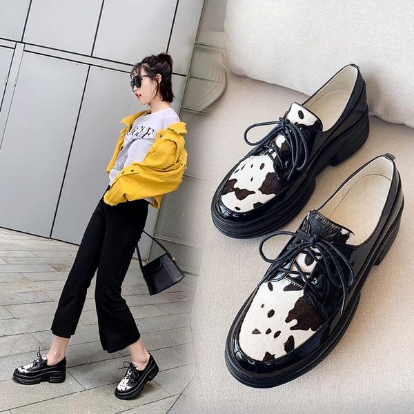 

dress shoes ins women genuine leather + horse hair 22.5-24.5 cm length pumps korean leopard print ladies, Black