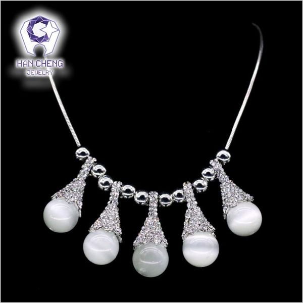 

pendant necklaces vintage fruit bead opal chocker necklace rhinestone women jewelry popcorn chain collier, Silver