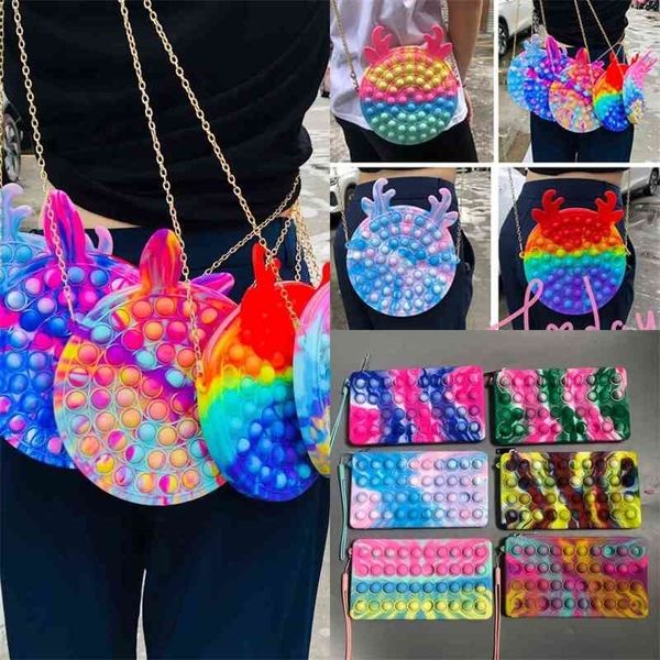 Fidget Crossbody цепная сумка Push Pop Silicone резиновые кошельки Fanny Pack Macaron Rainbow рюкзаки Bubble Popper Cometic Make Up Bags Case G83CIQ7