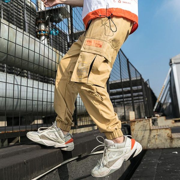 

high-quality cargo pants men cotton many pockets man casual trousers black green khaki baggy jogger 2021 spring men's