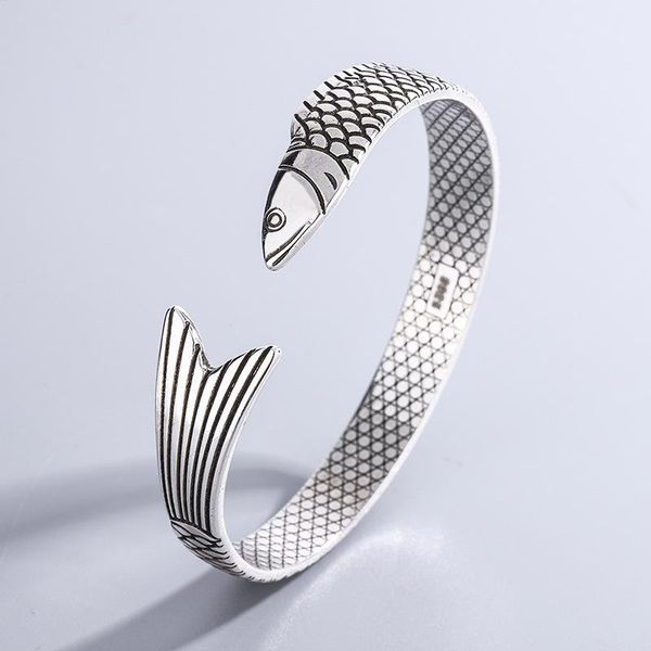 

bangle simple creative design arowana 10mm wide face tibetan silver open bracelet vintage color female women friend party gift, Black