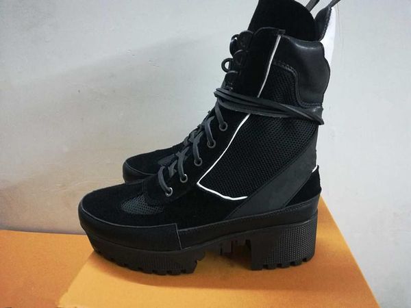

motorcycle boots thick soled botas lace tide shoes women sapato feminino, Black