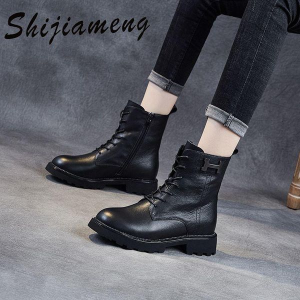 

boots thick bottomed women's british style winter plush spring and autumn single leather fashion, Black