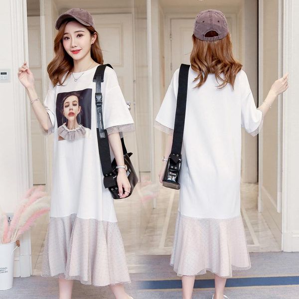 

maternity & tees dress 2021 korean version large size t-shirt 8818, White