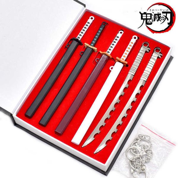 1 Sets Dämonentöter Schwert Schlüsselanhänger Anime Katana Ghost Blade 17 cm Metall Anhänger Schlüsselanhänger Kamado Tanjirou Waffen Männer Chaveiro Prop H0915